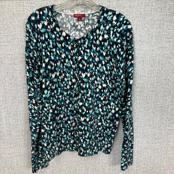 Merona Teal & Black Speckled Cardigan Sweater Size Large (L) - Picture 3 of 6
